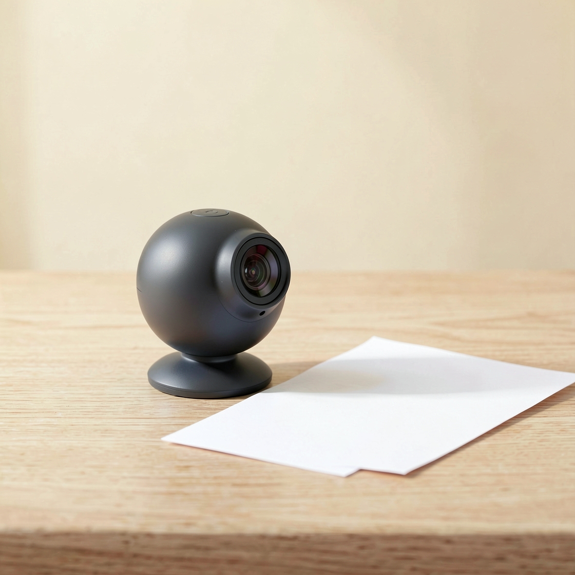 Generic unbranded webcam beside blank paper on a desk; not the Dell WB526 product
