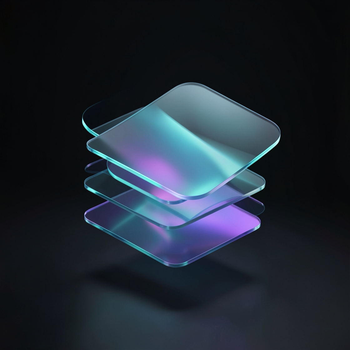 Abstract display glass layers with colored light, representing smartphone screen technology