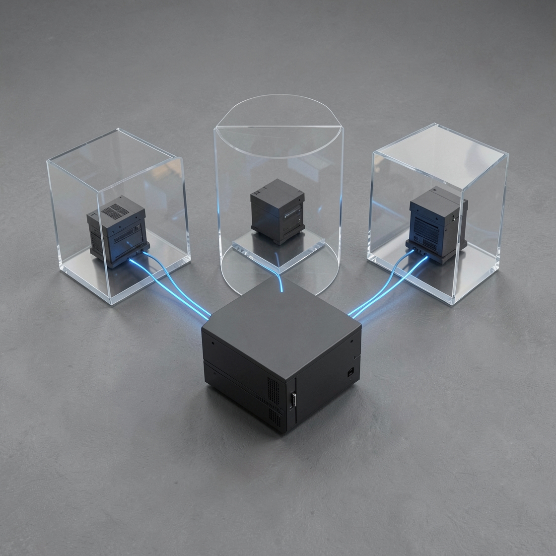 Conceptual computing modules in separate transparent enclosures